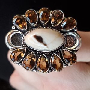New Mookaite & Smoky Topaz 925 Silver Statement Ring.